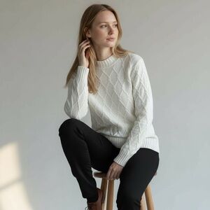 ✨Elena Wang Textured Lattice Mock-Neck Sweater | Ivory | Size S | NWT Sample